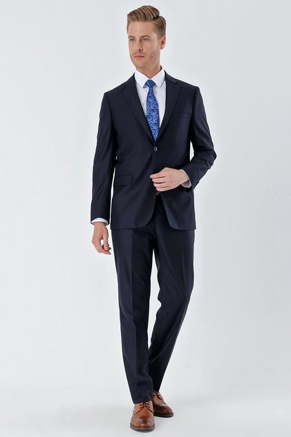 Navy Blue Mono Collar 8 Drop Slim Fit Full Lining Flexible Suit 1001240006