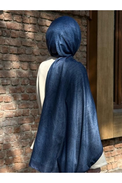 Cotton Soft Pearl Pattern Shawl-Navy Blue