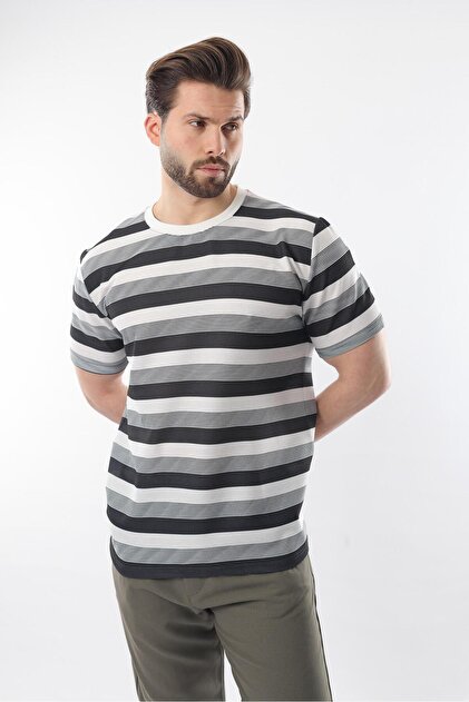 Madmext Siyah Bisiklet Yaka Çizgili Erkek T-shirt E7118 - Fiyatı