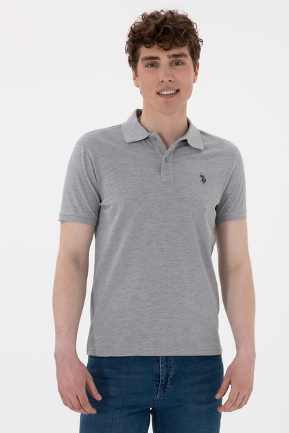 Men's Slim Fit Polo Neck Gray Melange Basic T-Shirt 50297984-Vr086