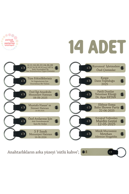 14-Piece Keychain Set, Name-Specific Souvenir, Milk Coffee, Super Gift to Distribute on the Day of the Card