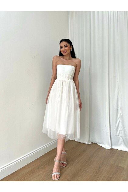 slim fit dress slacks Zapaka Women Strapless Graduation Dress Lace White A Line Sweetheart Short Party Dress, White / US18W main image 0