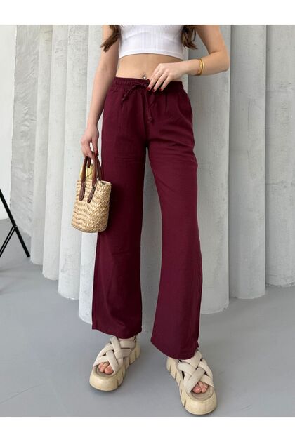 Linen Blended Loose Cut Trousers Yeni̇ket-333
