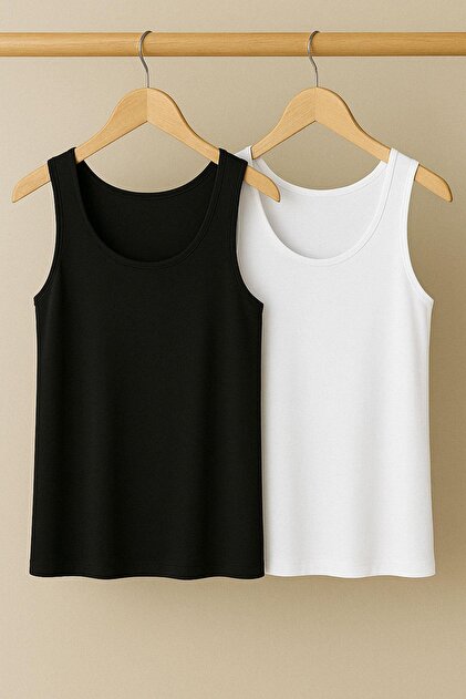 2 Pieces A-Line Comfortable Fit Basic Thick Strap Undershirt T-Shirt