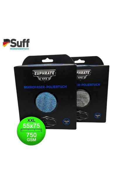 (2 Pcs) Euphrate Kfz Microfiber Auto Drying and Cleaning German Tank Cloth 75X55 Cm. 750 Gsm