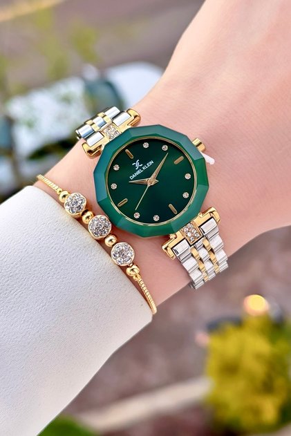 Kadranı Yeşil Kordonu Gold Gri Renk Ayarlanabilir Kordonlu 30 Mm Kadın Kol Saati Ve Bileklik
