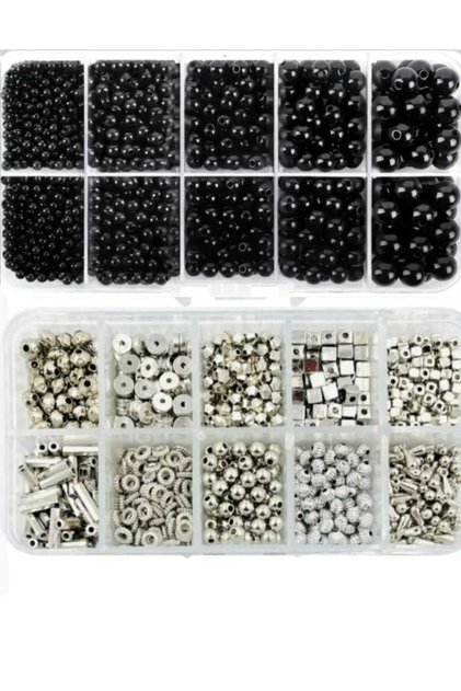 Black Pearl Beads and Silver Spacer Boxed Jewelry Making Set