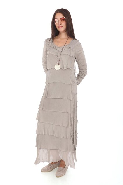 chinese dress ladies Washable Silk Sleeveless Ankle Length Ruffle Dress Teal main image 1