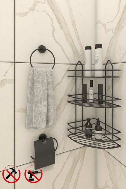 EK03SET Lifetime Stainless Adhesive Bathroom Corner, Shampoo Round Towel Cover Toilet Paper