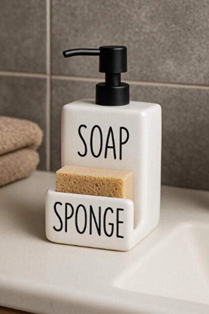 Black Pump Liquid Soap Dispenser Sponge Holder Set Stylish Designed Ceramic Liquid Soap Dispenser Modern and Functional