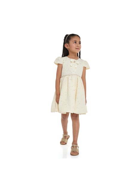 Lemon/Gold Bow Jacquard Dress