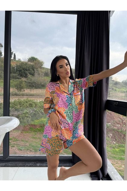 Silk Satin Pajama Set with Shorts-S