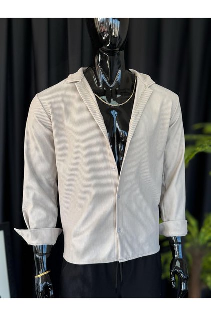 Men's Beige Long Sleeve Ottoman Shirt
