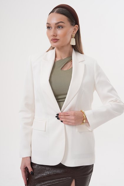 Women's Crepe Mix Double Button Off White Blazer Jacket