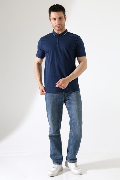 Men's Polo Neck Solid Color Cotton Knitwear Short Sleeve T-Shirt