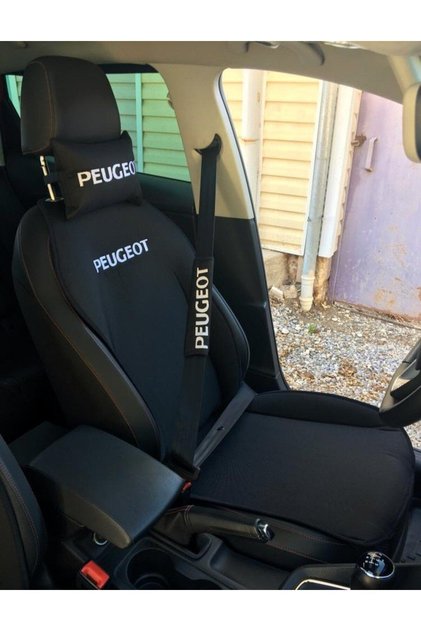 PEUGEOT Κεντητό Μπροστινό Διπλό Μαξιλάρι Καθίσματος Αυτοκινήτου 2 Τεμάχια Μαξιλάρι Λαιμού 2 Τεμάχια Μαξιλάρι Ζώνης ΜΑΥΡΟ