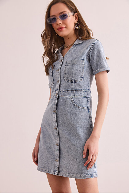 white christmas dresses Denim Trapunto Stitch Sofia Shirt Dress main image 0