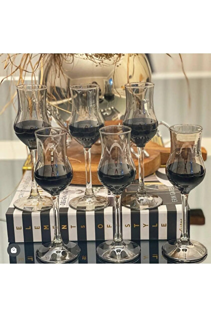 Special Series Grappa Smoked Color Coffee and Soft Drink Glass, Champagne Glass 6 Pieces
