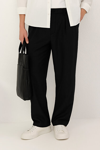 nyalon Trendyolmilla Man Siyah Wide Leg Bol Kumaş Baggy Pantolon