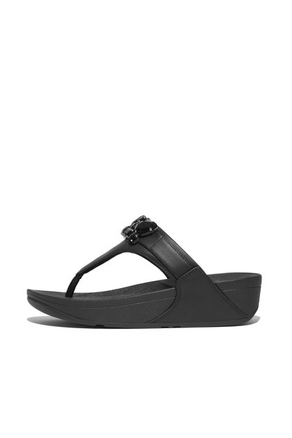 Lulu jewel-deluxe leather toe-post sandals - black