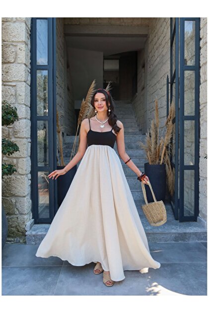 ESRAHELVACI Strappy Linen Maxi Dress- Trendyol