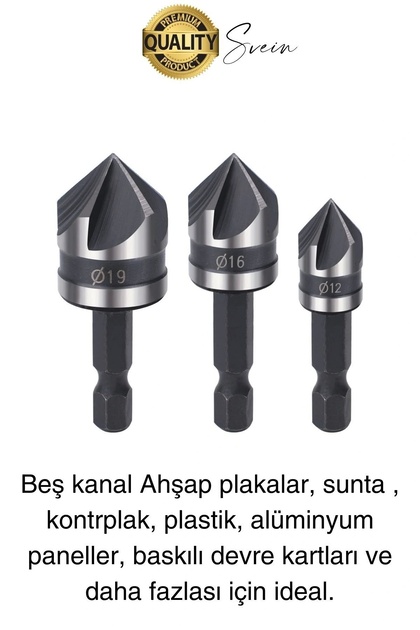 Svein A Kalite 3 Parça Premium Havşa Açma Matkap Ucu Seti HSS Bits