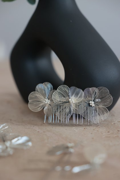 Metalik Pin Toka, Düğün-Nişan Saç Aksesuarı, Gümüş Gelin Tacı