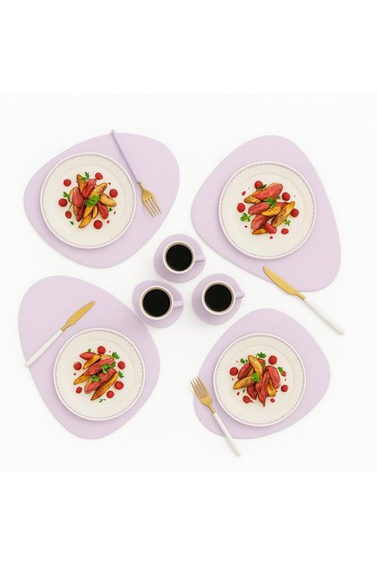 4-Piece American Service Plate and Coaster Pu Leather Lilac