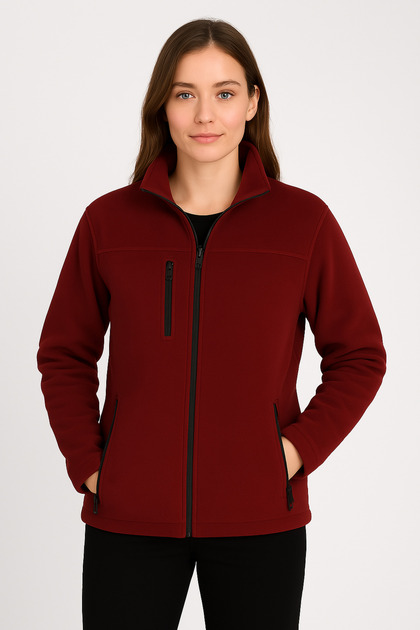 Women's Burgundy Anti-Pilling Non-Pilling Standard Fit Stand Collar Cold Proof Fleece