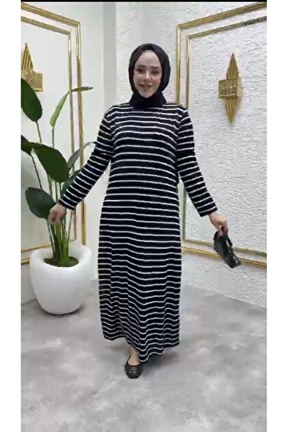 Combed Cotton Full Length Striped Standard Size Dress