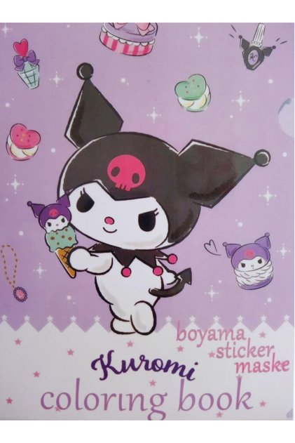 Kuromi Boyama Kitabı Stickerlı & Arka Kapak Kesilerek Maskeli ,16 sayfa Boyanacak Sayfalı