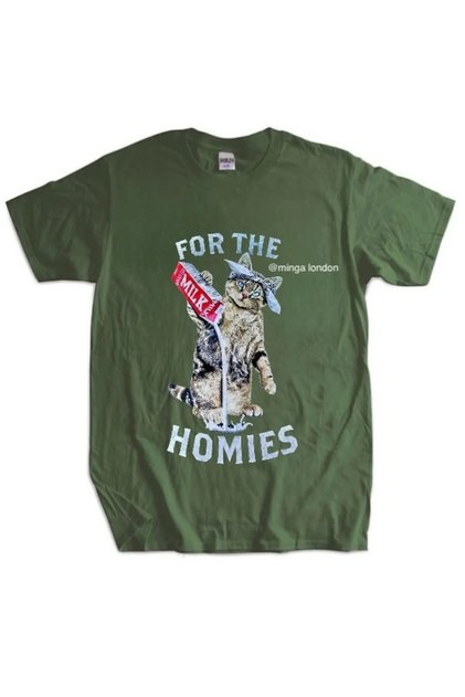 Milk Shed Cat Khaki Color Front Printed Oversize T-Shirt