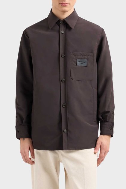 Relaxed Fit Shirt Jacket with Patch Pockets and Logo Patch Men's Shirt Jacket Em 001629 Af1377