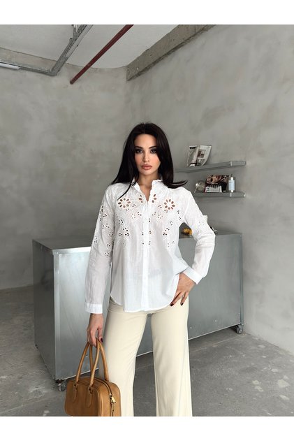 Cotton Scalloped Embroidered Women's Shirt