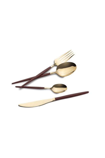 Set de tacâmuri 24 piese, 6 persoane, auriu strălucitor cu bordo Leonardo BH 3072