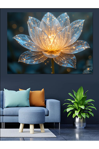 Işık Saçan Kristal Lotus Çiçeği Dekoratif Kanvas -
