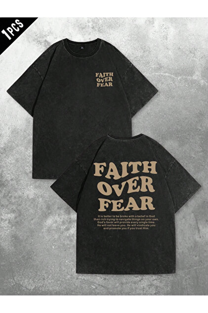 Faith Over Fear Tricou unisex negru din bumbac organic cu batik imprimat