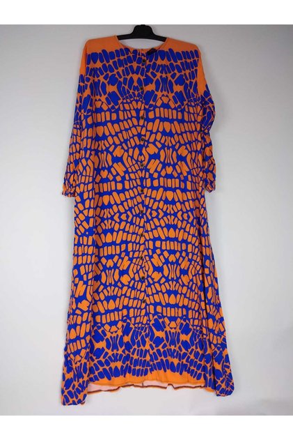Women's Orange Crew Neck Long Sleeve Sleeve Ankle Elastic Summer Viscose Long Dress Pulls 2 cm Water