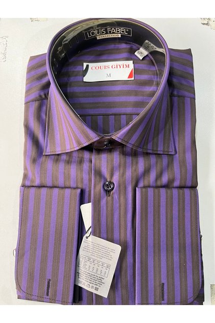 Classic Cut Relaxed Cut Striped Men's Shirt with Cufflinks