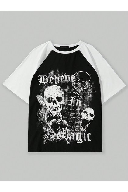 Унисекс пънк тениска с къс ръкав и кръгло деколте с принт Y2K Raglan