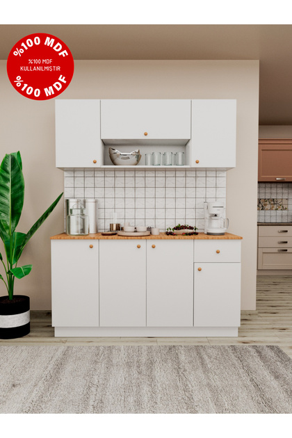 İMBAŞ AGT 160 cm %100 MDF Ahşap Tezgahlı Beyaz Kapaklı Hazır