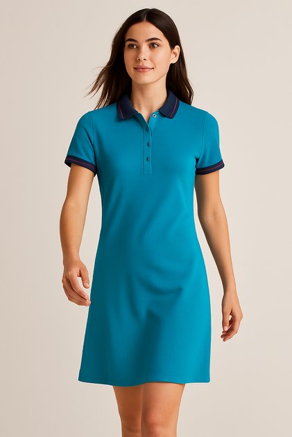 Women's Polo Neck Short Sleeve Dress Turquoise