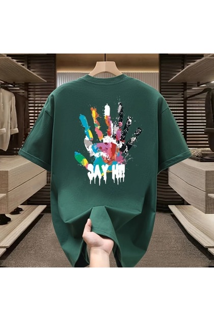 Trendy Cotton Graphic Tee for Men - Relaxed Loose Fit, Short Sleeves, Plus Size