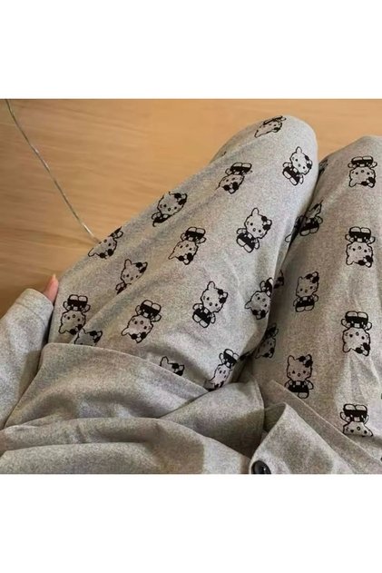Gray Hello Kitty Detail Unisex Pajamas