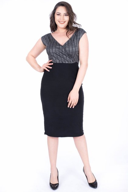 Rochie înfășurată cu guler argintiu