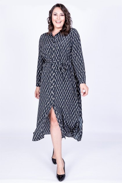 Belted Slit Shirt Dress