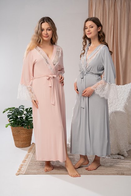 Rochie de vară din bumbac, gri, cu design special, cu dantelă