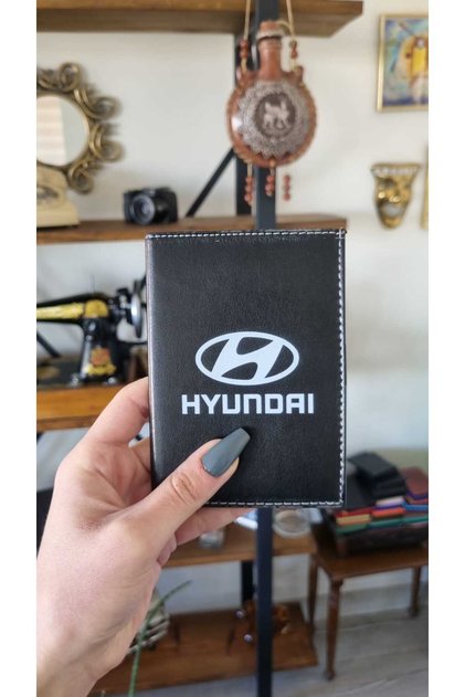 Hyundai Leather Stitched License Case Container Auto Vehicle License Holder License Protector