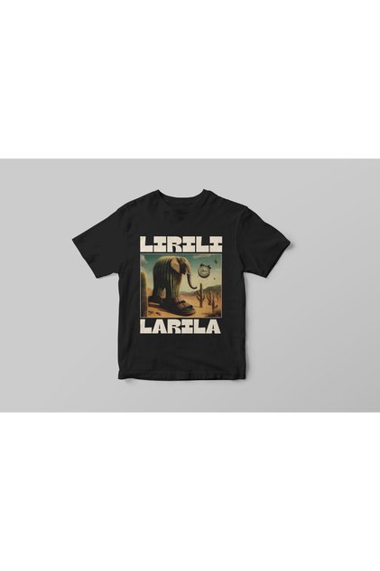 Lirili Larila Italian Funny Character Printed Black Kids T-Shirt 100% Cotton Short Sleeve Crew Neck