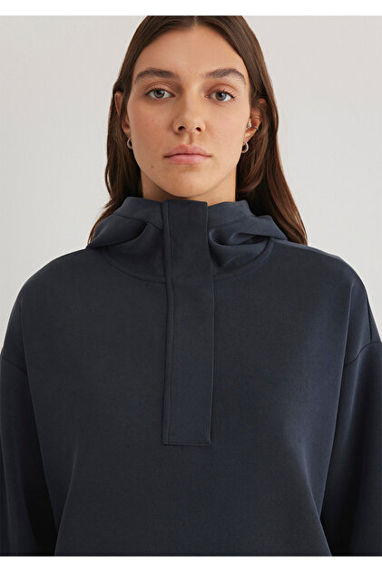 Mavi Sporty Lux Yarı Fermuarlı Siyah TENCEL TM Modal Sweatshirt